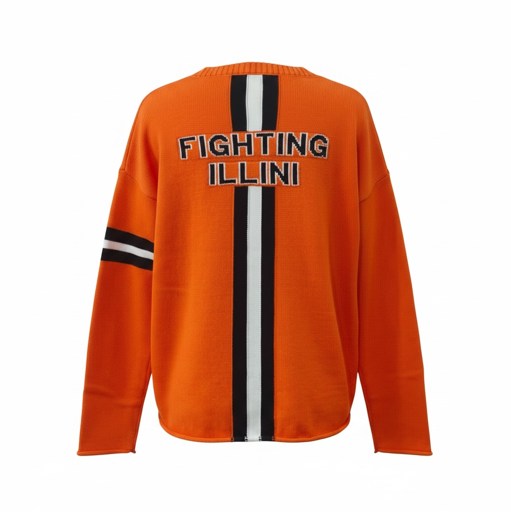 ILLINOIS script orange long sleeve cotton crew neck