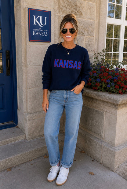 Kansas Navy Long Sleeve - ROCK CHALK