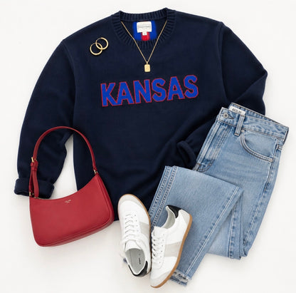 Kansas Navy Long Sleeve - ROCK CHALK
