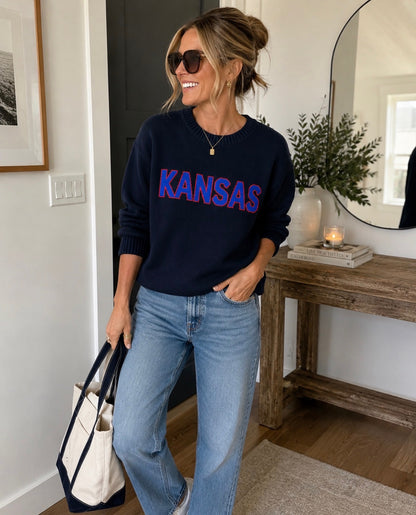 Kansas Navy Long Sleeve - ROCK CHALK