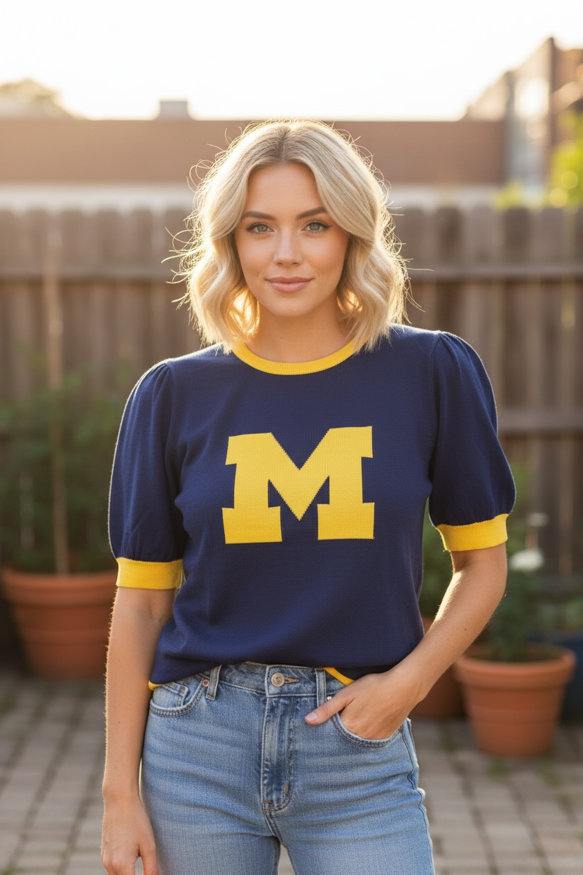Michigan Short Sleeve Pintuck shoulder