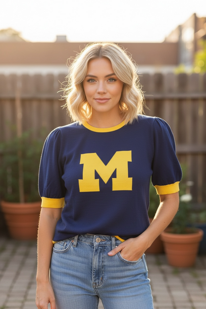 Michigan Short Sleeve Pintuck shoulder