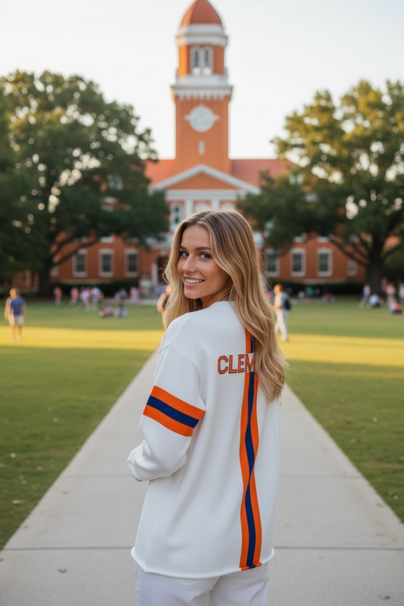 Clemson University Tiger Paw white crewneck sweater