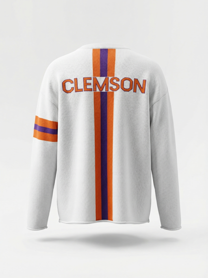 Clemson University Tiger Paw white crewneck sweater