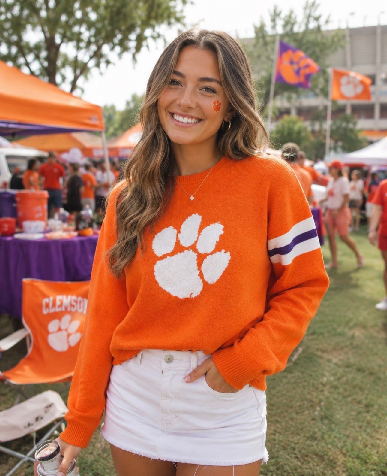 Clemson University Tiger Paw Orange Crewneck Sweater
