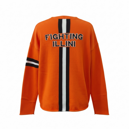 ILLINOIS script orange long sleeve cotton crew neck