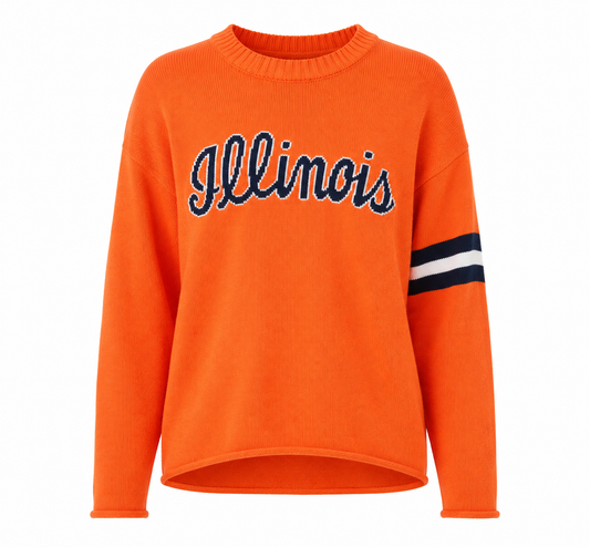 ILLINOIS script orange long sleeve cotton crew neck