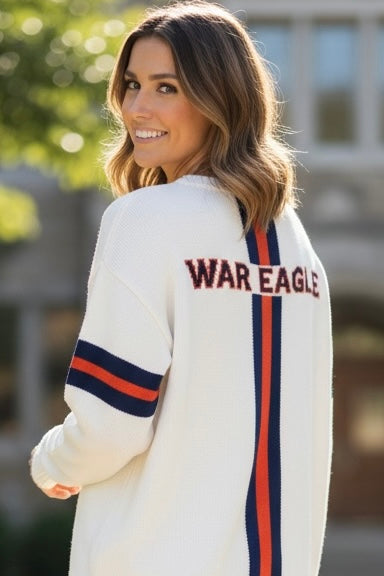 AUBURN White Long Sleeve Crew
