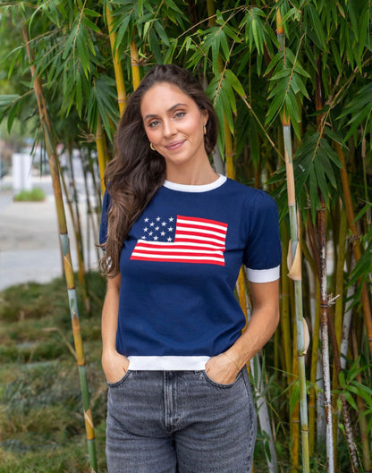 Stars and Stripes Short Sleeve USA Flag sweater